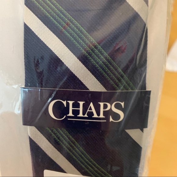 New! Navy, White & Green Stripe Necktie from Chaps - Picture 6 of 8